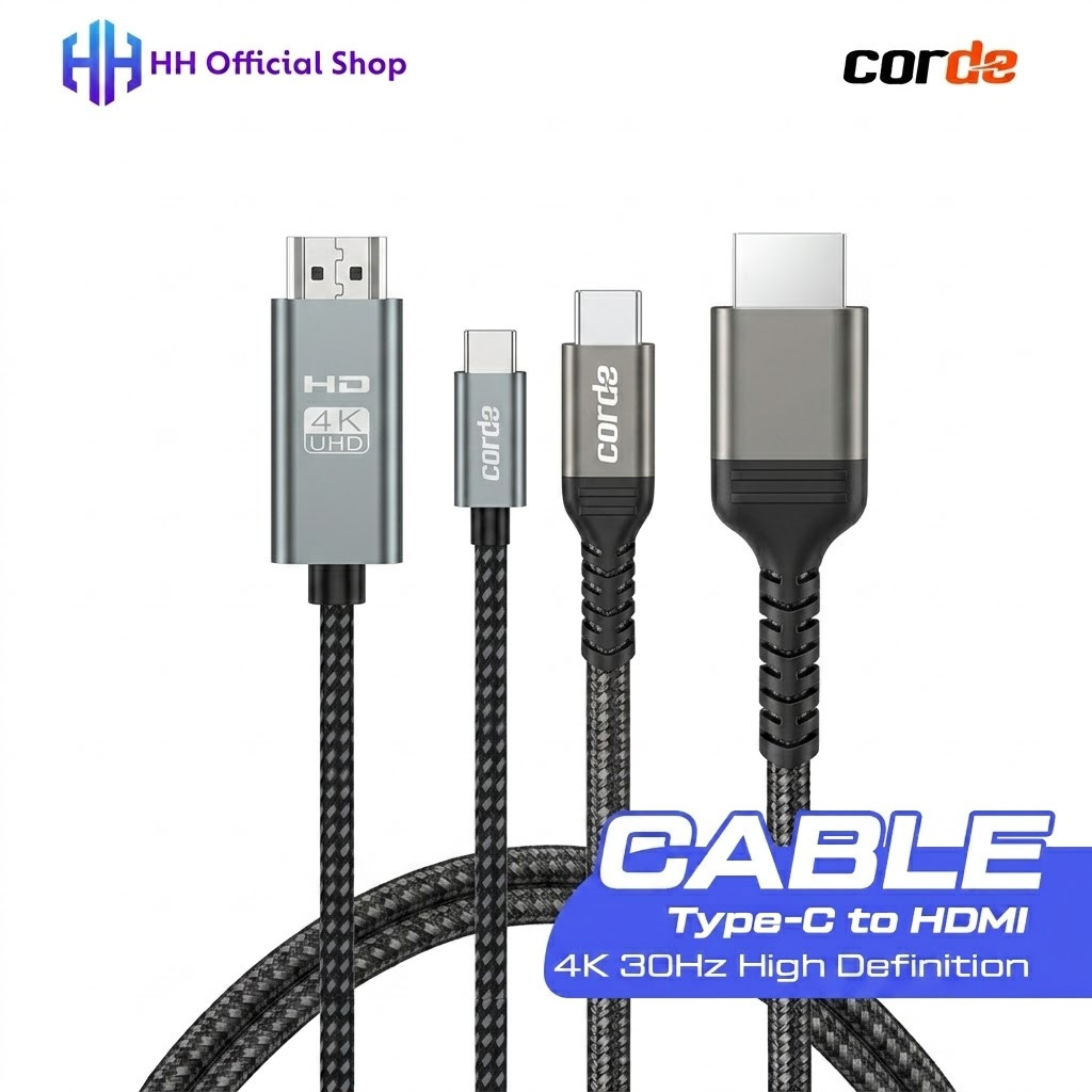 CORDE Kabel HDMI Type-C to HDMI 4K 30Hz | Kabel HDMI HP, Laptop & Tablet ke TV Proyektor