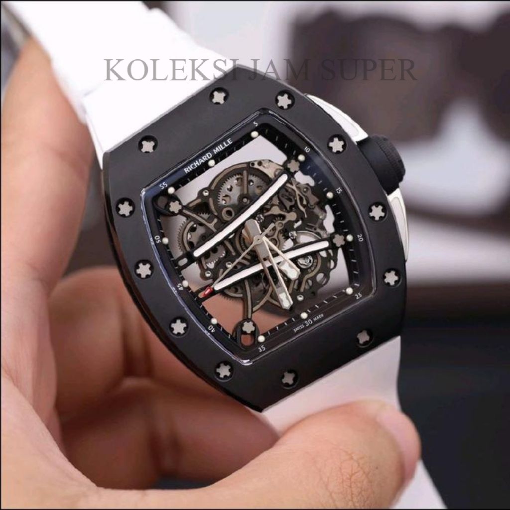 JAM TANGAN RM TRANSPARAN RM055 CERAMIC BLACK MANUAL WINDING DM 42MM