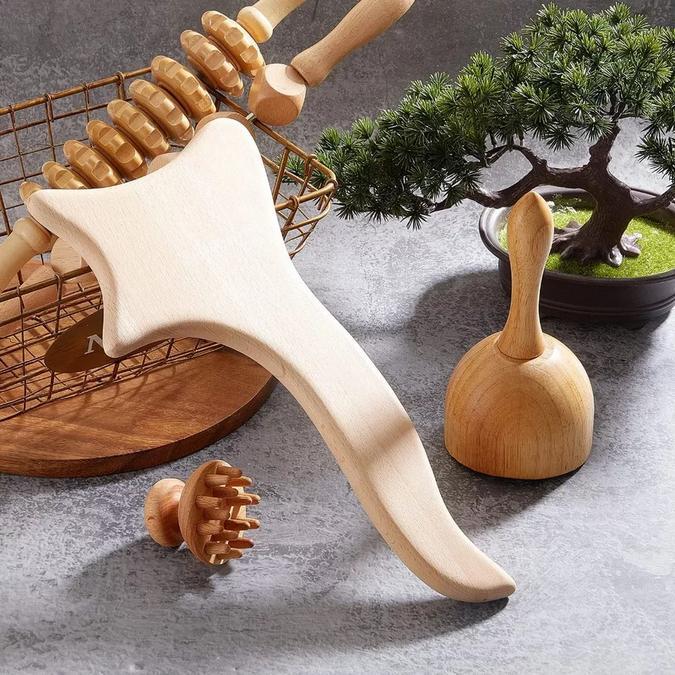 Alat Pijat Punggung Manual Kayu 6 in 1 Wood Massager Set Alat Terapi Kayu Guasha Massage Roller Pija
