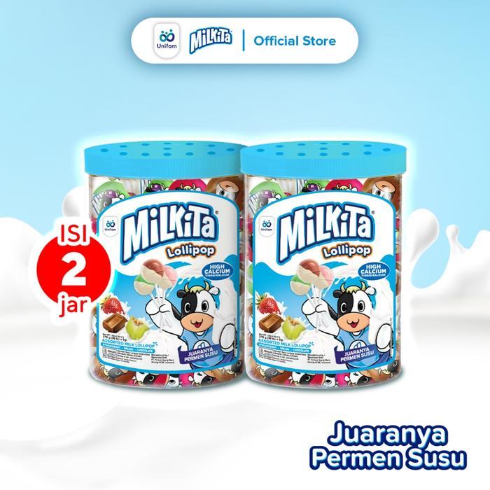 2 Jar Max Milkita Permen Susu Lolipop - (1 Toples Isi 30Pcs) - Reguler