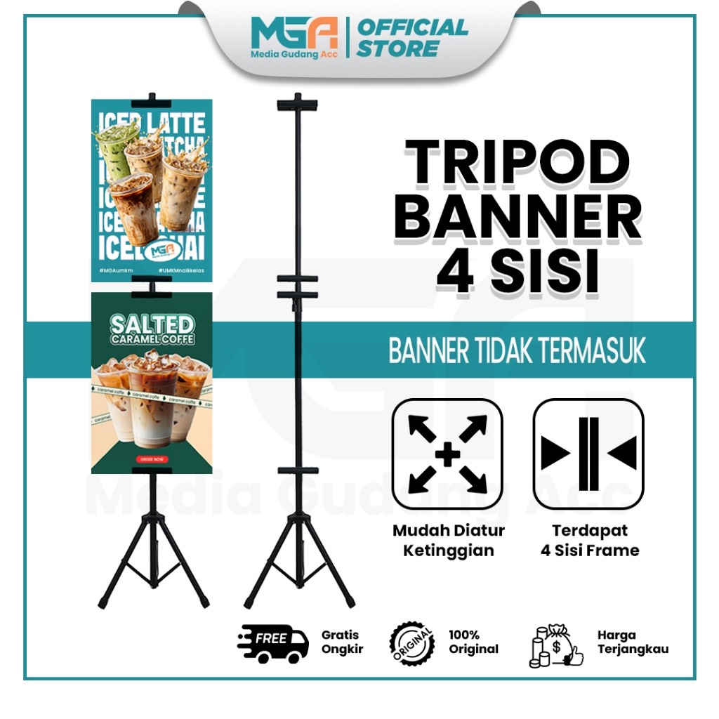 Tripod Banner 4 Sisi / Standing Banner Promosi / Tripod Stand Banner Berdiri / Tiang Banner 4 Sisi /