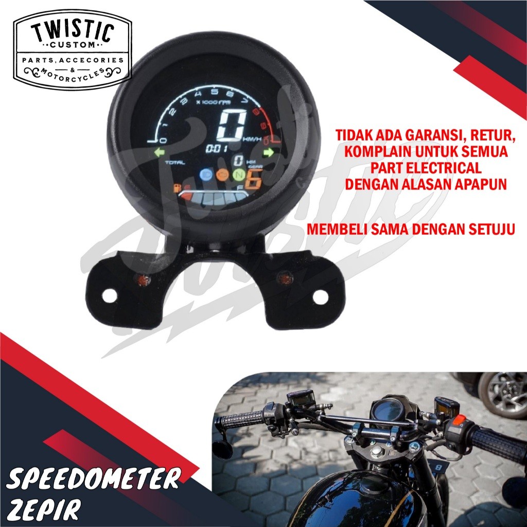 Speedometer Digital Bulat LCD Zepir Motor Custom Universal Bobber