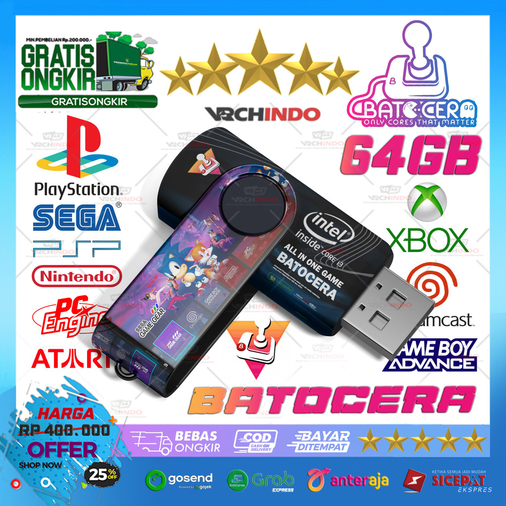 Flashdisk Game Retrobat / Batocera Emulator 64GB - All in One Games Console Retro Emulator 