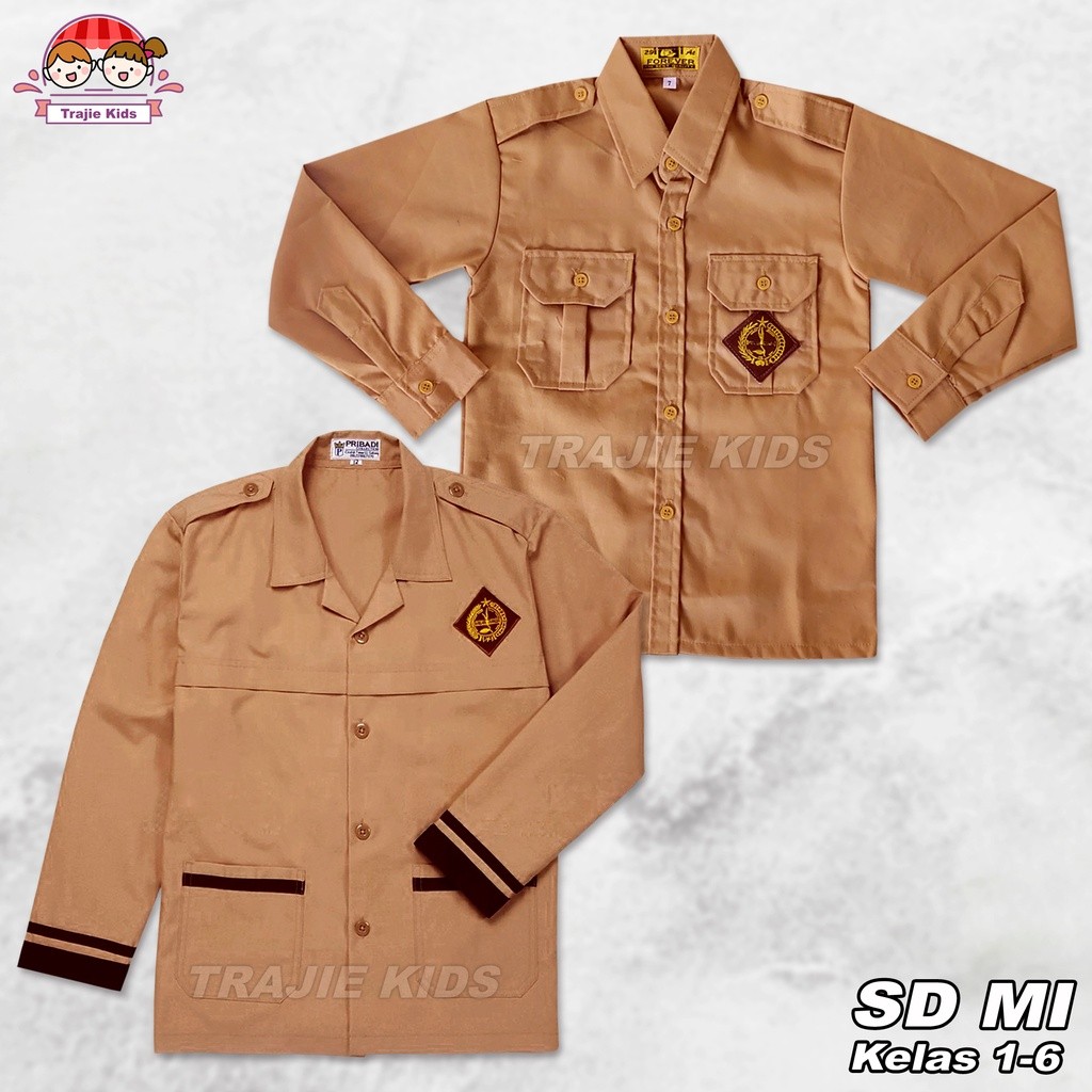 BLASFAS Baju Seragam Pramuka SD Laki Lengan Panjang Kelas 1-6 Polos List Siaga Garis Polet Kemeja Pr