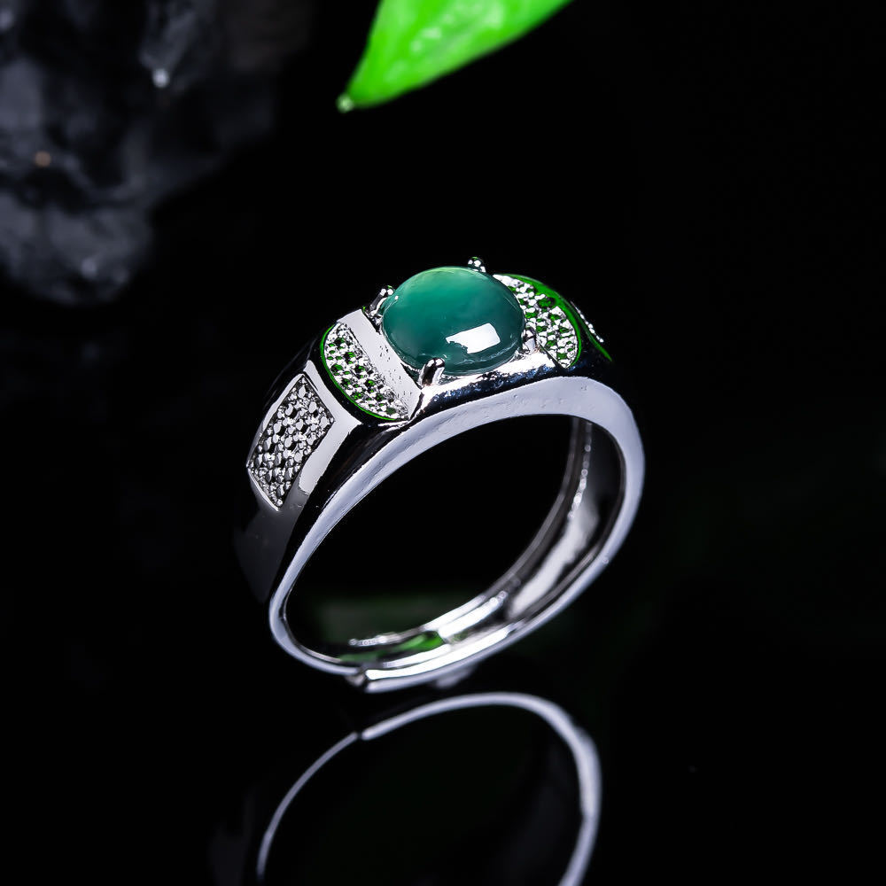 [Dengan Sertifikat]Cincin permukaan telur batu giok air biru es, pengaturan perak biru biru es, cinc