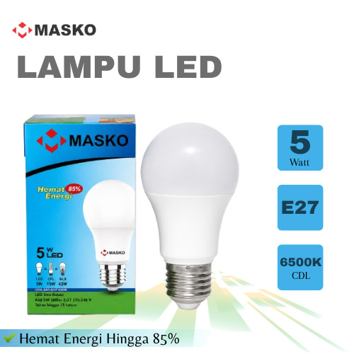 Bohlam Lampu LED MASKO 5 Watt / Lampu Led Bulb Cool Daylight 6500K E27 Hemat Energi Tahan Lama
