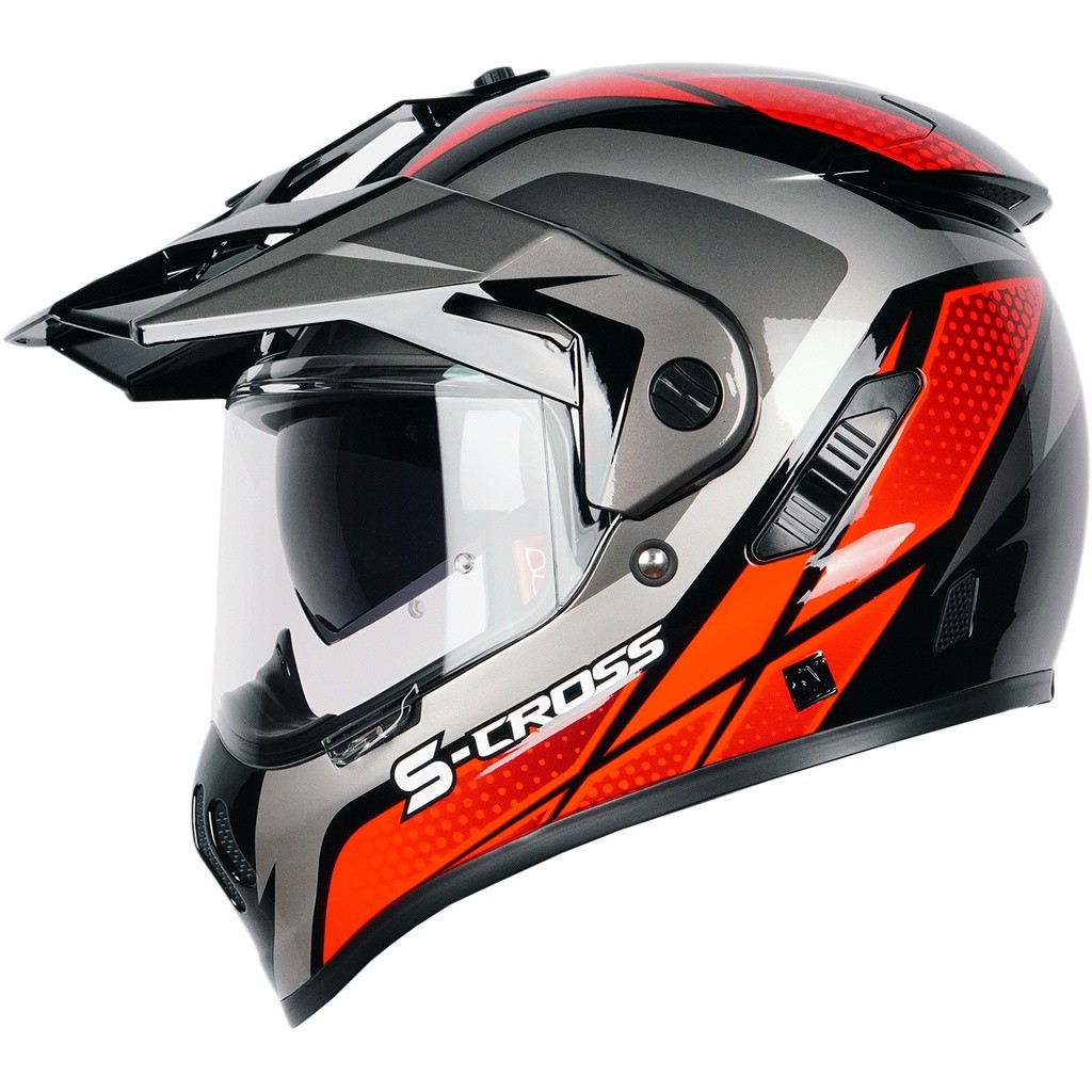 Helm NJS S-CROSS STORM BLADE Black - Red Silver - Helm Full Face| NJS Scross | Storm Blade| NJS Adve