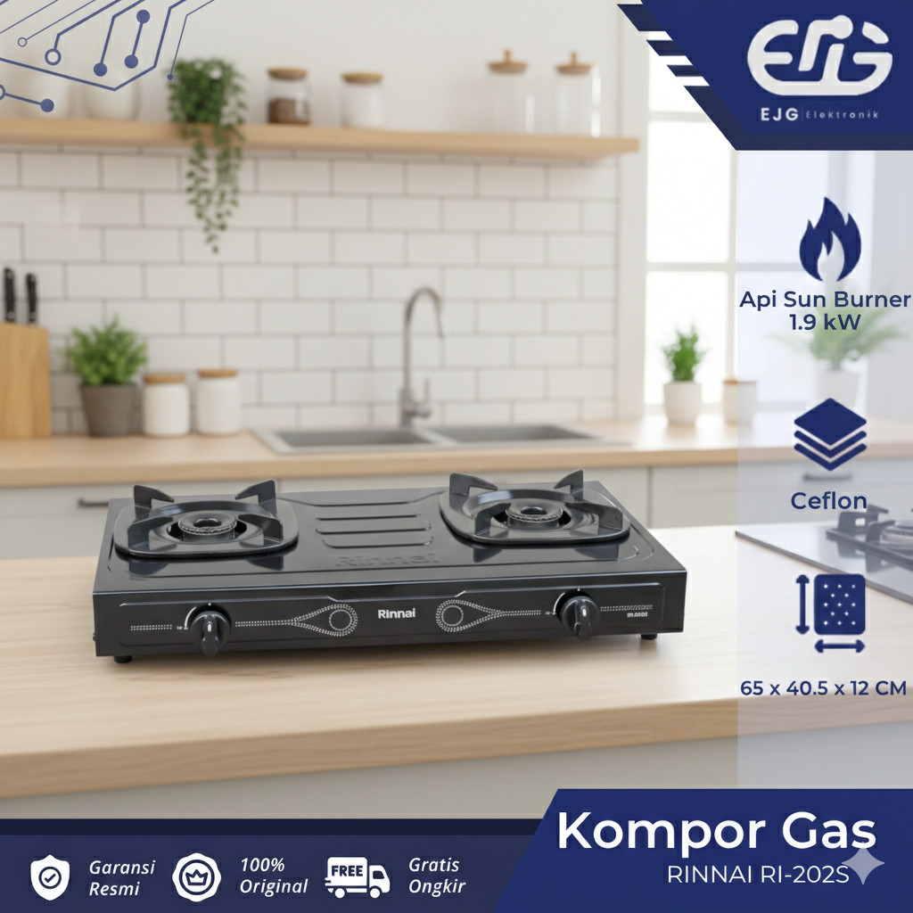 Kompor Rinnai 2 Tungku Rinnai RI-202S Teflon RI 202 S
