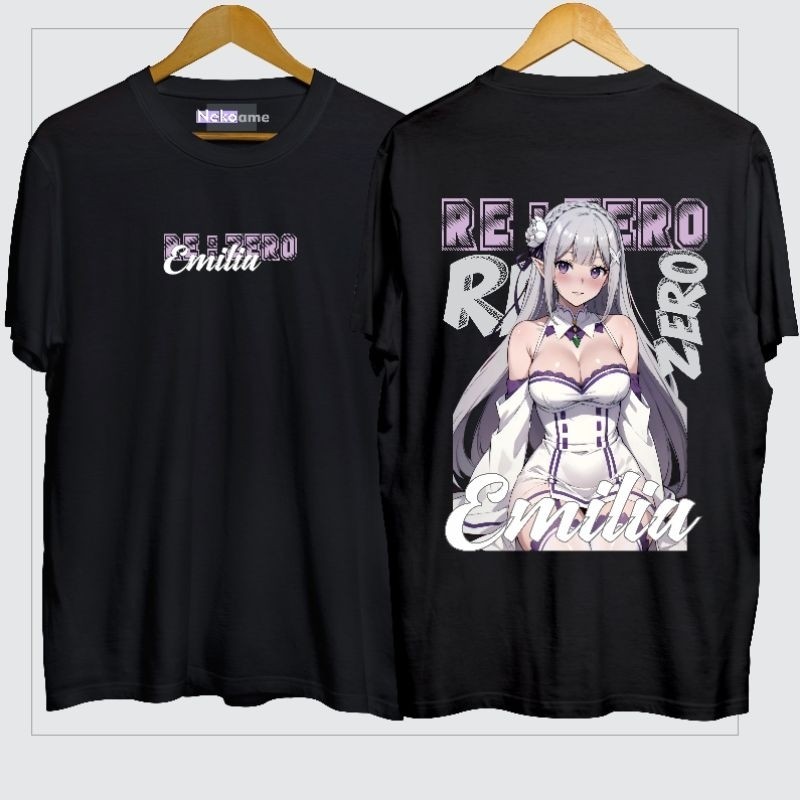 Kaos Emilia Re Zero Bahan Cotton DTF Premium Pakaian Unisex