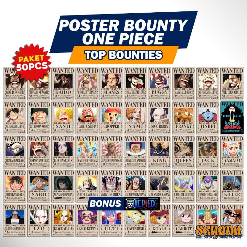 Poster Bounty One Piece PAKET LENGKAP 50pcs Poster Wanted One Piece Poster One Piece