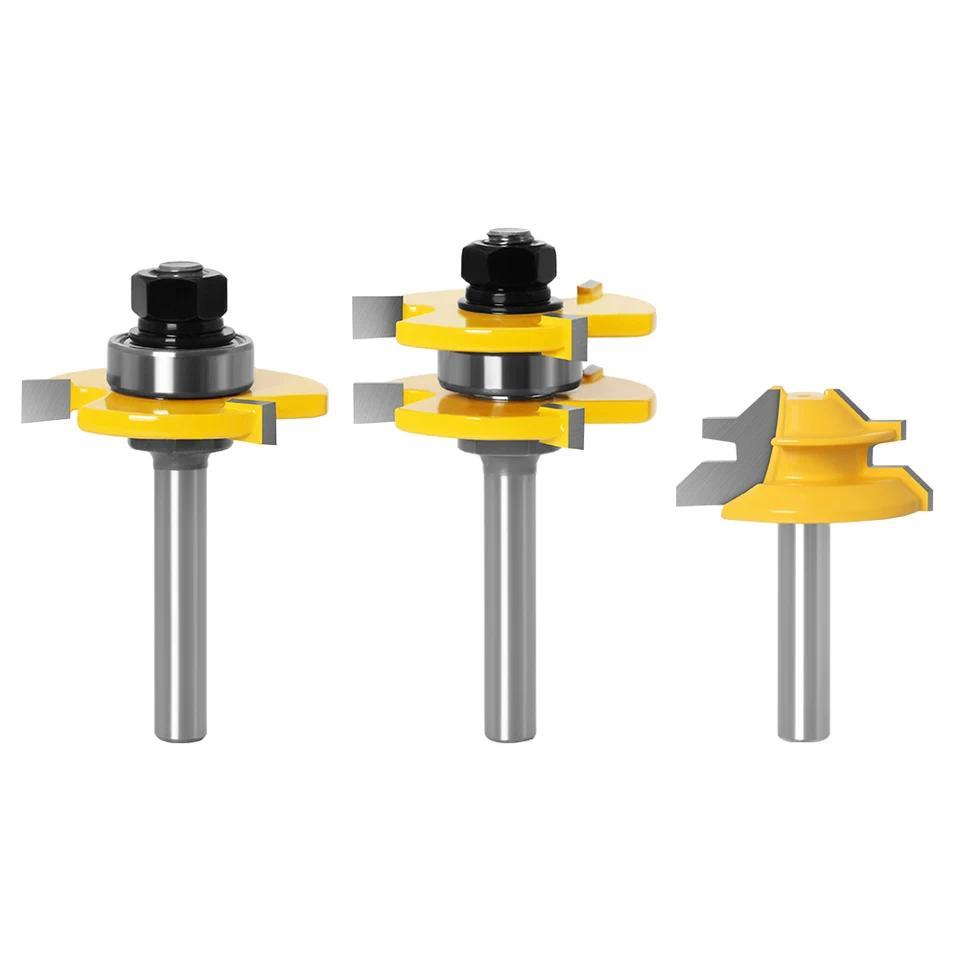 3 pc 6812mm 14in 12in Shank high quality Tongue & Groove Joint Assembly Router Bit Set 45 Degree Loc