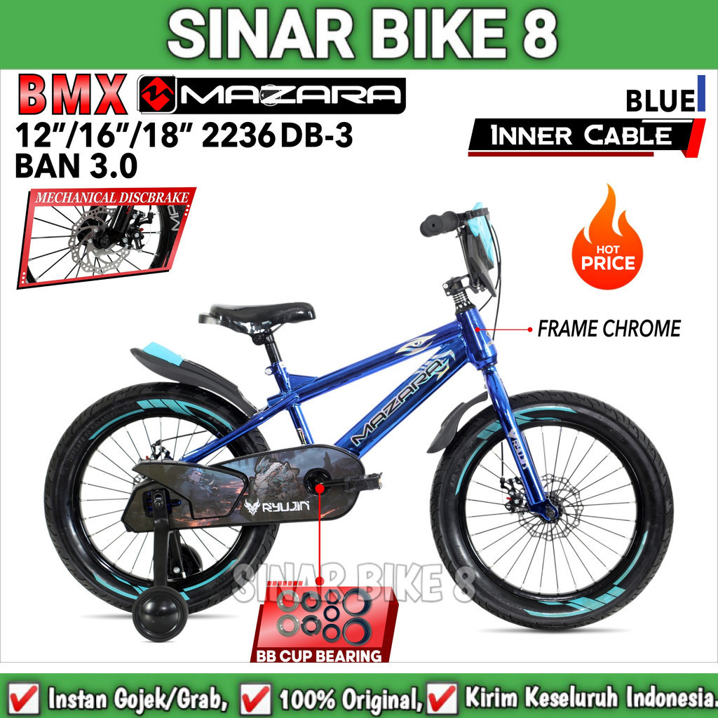 Sepeda Anak Laki Bmx Mazara 2236 DB Ukuran 12, 16, dan 18 Inch Ban Jumbo Rem cakram