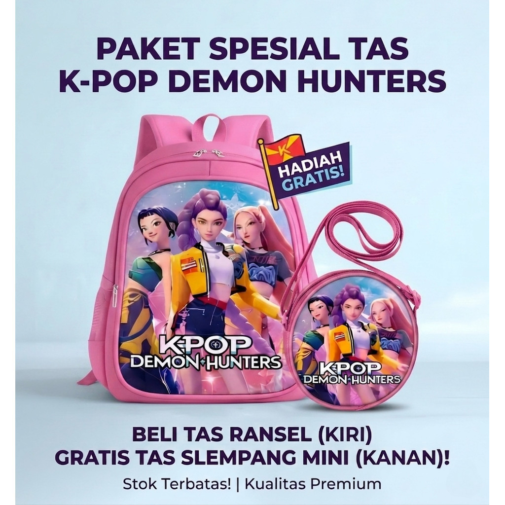 Tas Sekolah Anak PAUD TK KPOP Demon Hunter 31x25x15 cm Terbaru Bisa COD