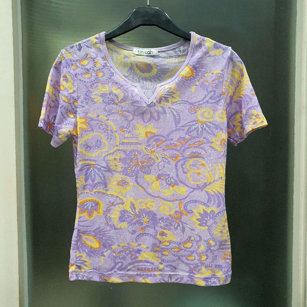 C baju cewek atasan kaos blouse tin wah warna ungu preloved second Wanita Casual Motif Pendek Top Sa