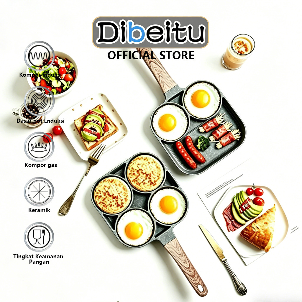 Wajan Datar Anti Lengket Wajan Panci Penggorengan Telur Pancake 4 Lubang Non Stick Egg Frying Pan