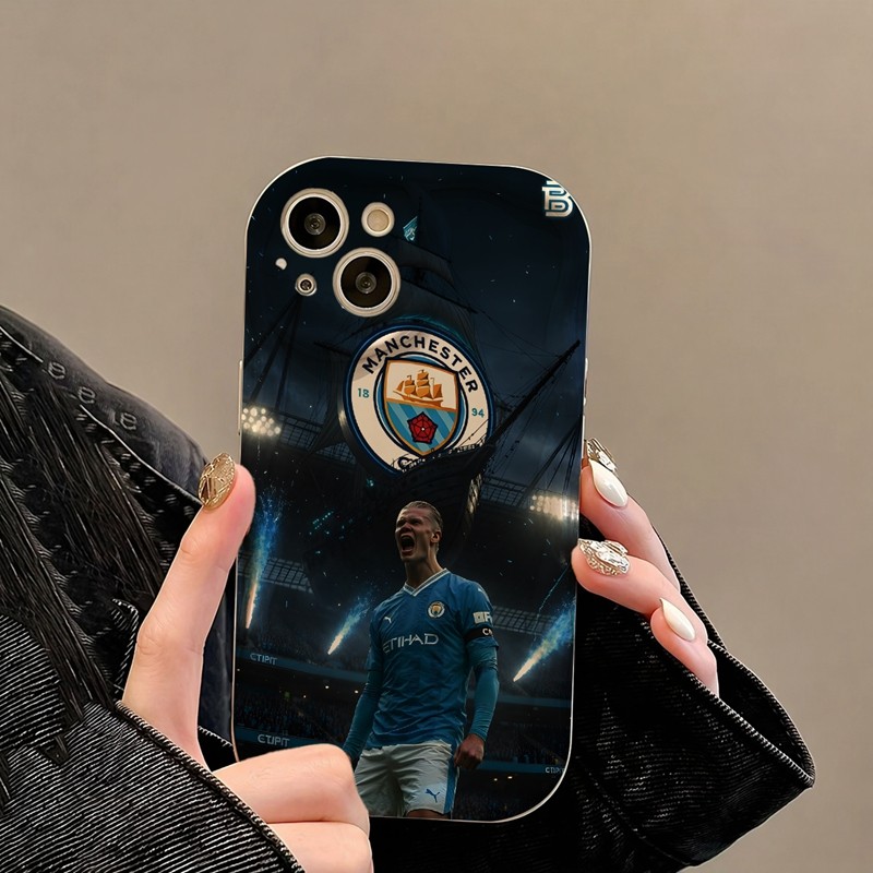 Casing iPhone Redmi Pemain Sepak Bola Manchester City Untuk iPhone 16 15 14 13 12 11 Mini Pro E MAX 