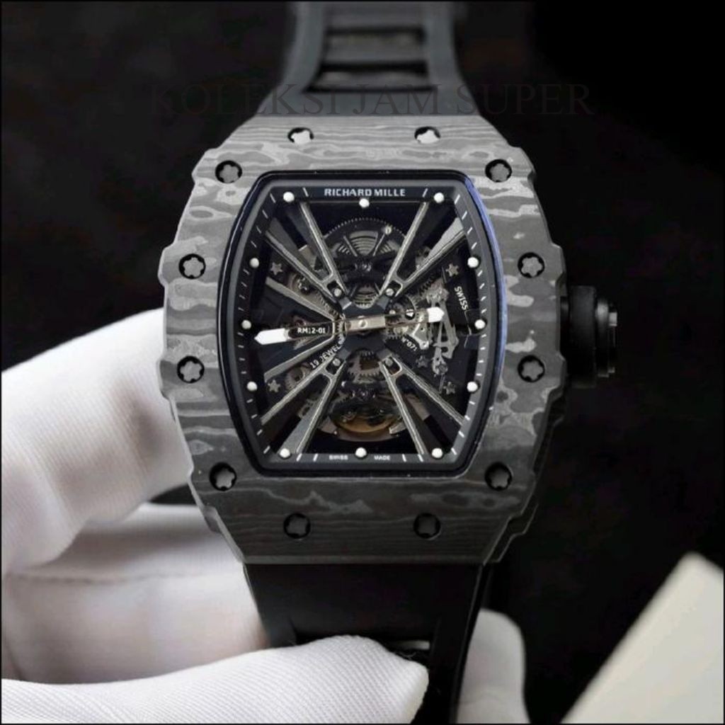 JAM TANGAN RM12-01 CARBON BLACK MATIC SWISS DM 42MM JAM TANGAN MEWAH RM FULL BLACK