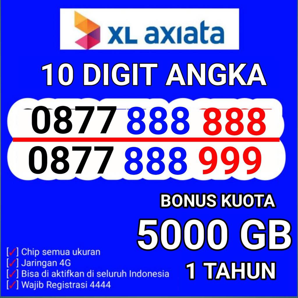 Kartu Cantik Perdana XL 10 DIGIT seri 77 bisa digunakan langsung bonus kuota 5000GB