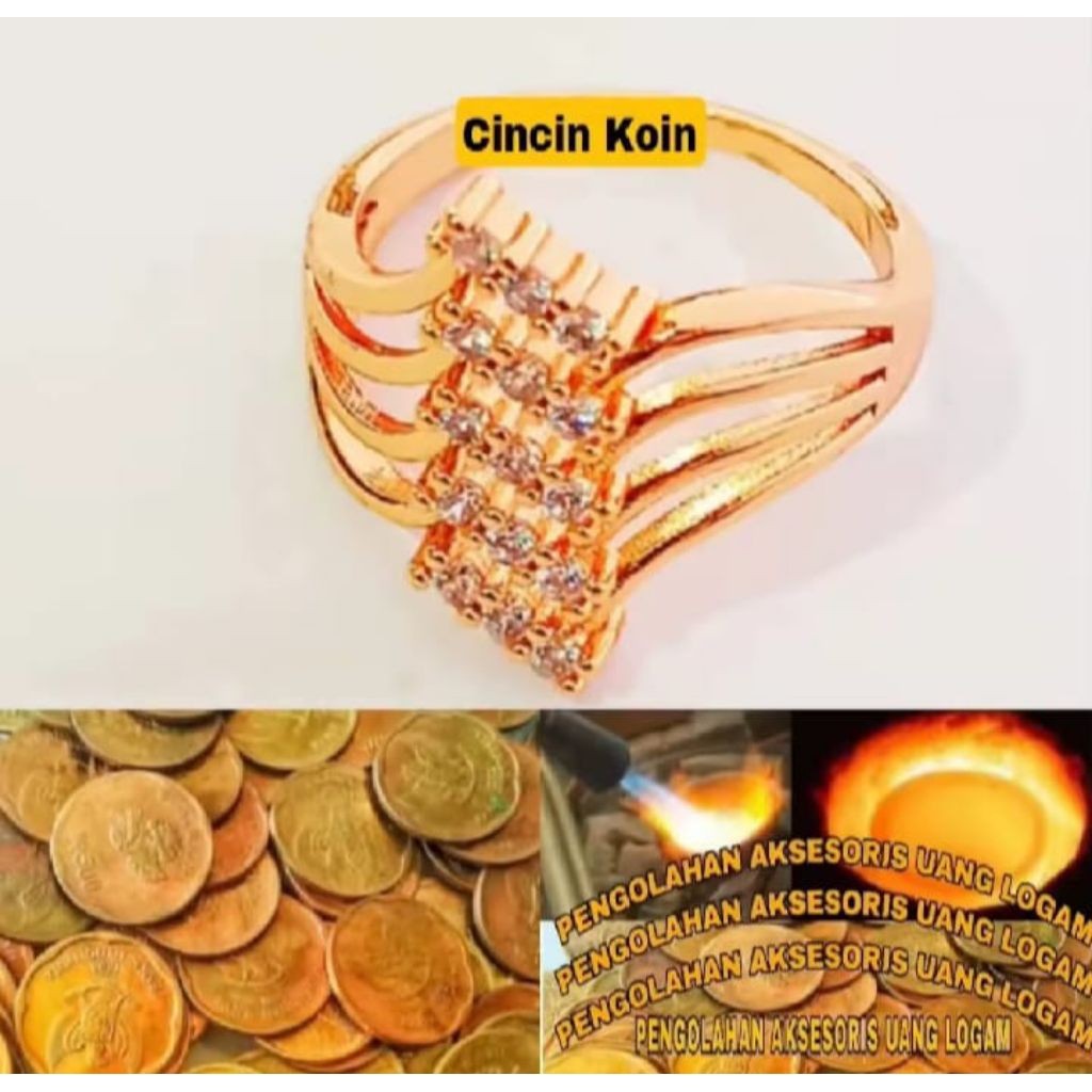 terbuat dari koin logam asli 1991 cincin koin full permata