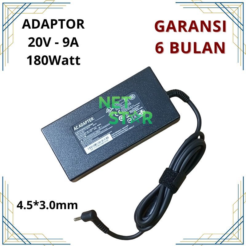 Charger Adaptor MSI 20V - 9A 180W DC 4.5*3.0mm A20-180P1A ADP-180TBH A17-180P4B -NSTAR