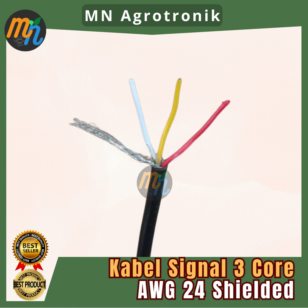 AWG 24 Signal Isi 3 Core Jalur Shielded Screen Kabel Cable 3C AWG24 Serabut