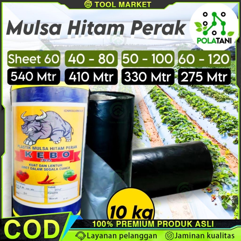 Plastik Mulsa Hitam Perak 1 Roll 10 Kg/Mulsa Pertanian Cap Kebo
