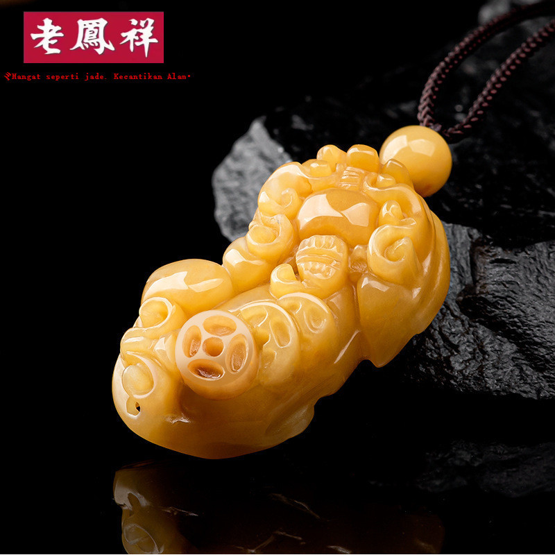 [Dengan Sertifikat]Giok sutra emas alami Xinjiang, liontin giok uang Pixiu, liontin topaz giok Gobi
