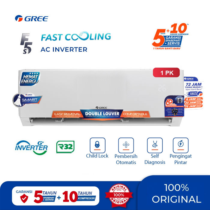 AC GREE 1 PK INVERTER GWC-09F5S / 09F5S SMART CLEANING FAST COOLING (MEDAN)