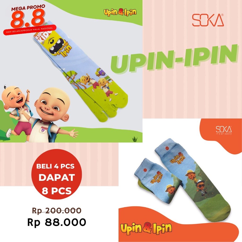 Paket Kaos Kaki Beli 4 Printing Jempol Upin Ipin Gratis 2 Original Upin Ipin | X2