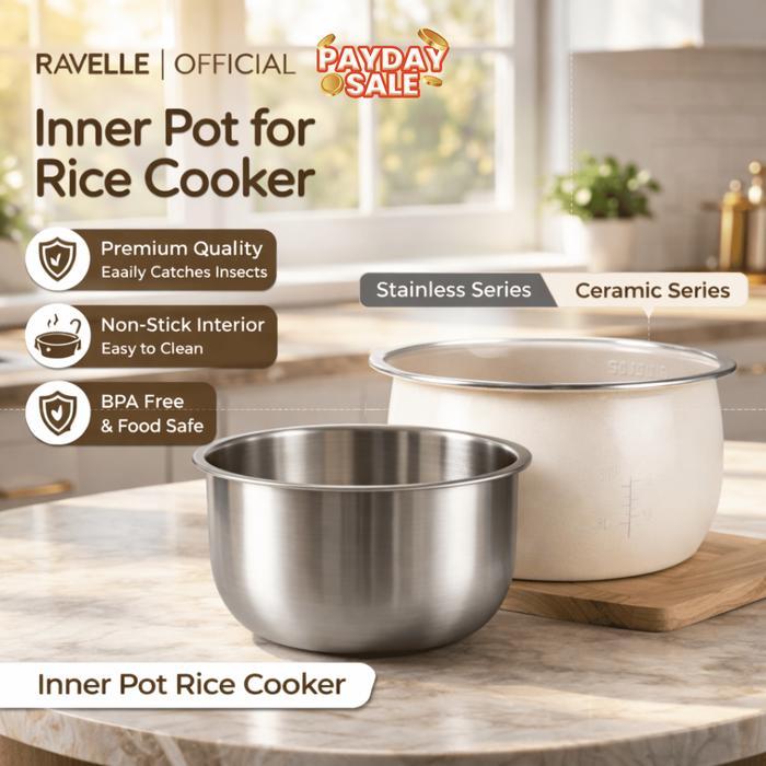 Ravelle Inner Pot Rice Cooker Low Carbo - Inner Pot Rice Cooker - 5 L Ceramic