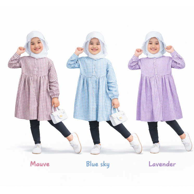 ZARISHOP.ID Kemeja Tunik Anak Perempuan Katun Kotak-Kotak