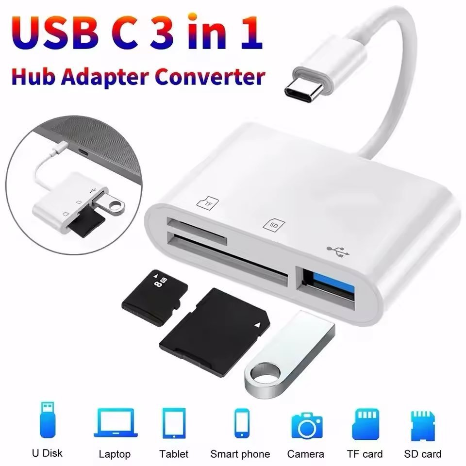 3 IN 1 Data converter  SD Card Reader OTG Adapter TF Card Adapter Memory Card Reader For iPhone MacB