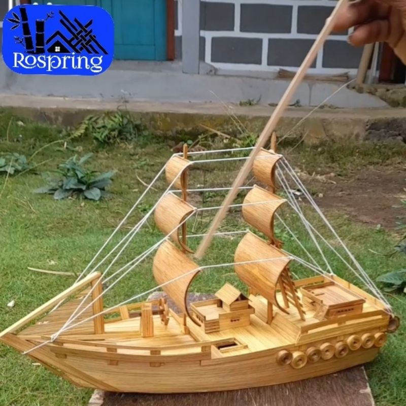ReadyMINIATUR KAPAL dari bambu,Tugas Prakarya sekolah,hiasan dekorasi,Miniatur kapal pinisi,pajangan