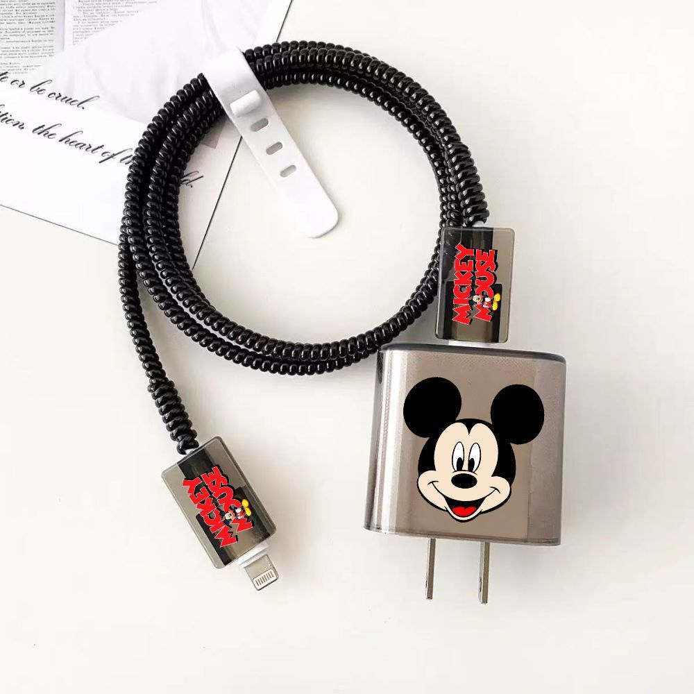 Pelindung Charger Hitam Lurus & pelindung kabel Gambar Karakter Kartun Lucu Cocok Untuk Charger iPho