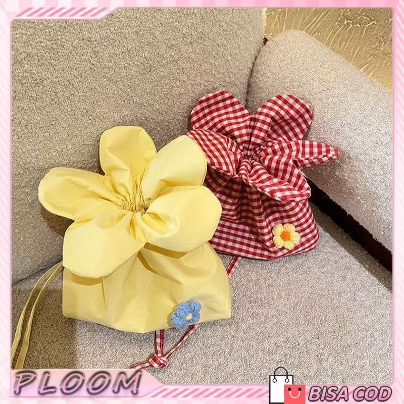 Tas Selempang Bunga Lucu Korea, Tas Mini Serut Simpel Cantik Tas Kecil Wanita, Tas Mini Simpel Multi