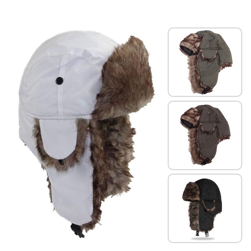 Topi Rusia Musim Dingin Pria Wanita / Topi Salju Rusia Ushanka Topi Trapper Bomber Anti Dingin Outdo