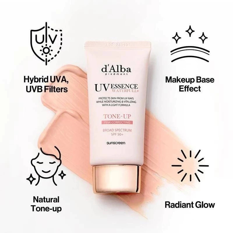 [100%ORI]  D'Alba Waterfull Tone Up Sunscreen (Pink) SPF50+ 50ml/d'Alba Waterfull Essence Sun Cream 