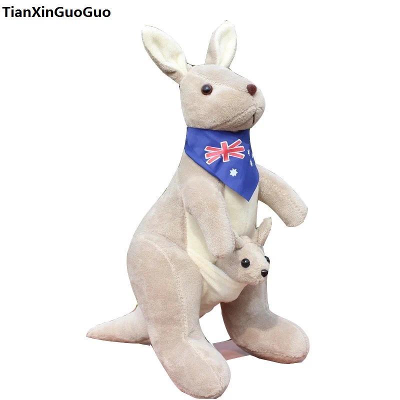 Large 50cm Lovely Cartoon Gray Kangaroo Plush Toy with Blue Scarf Soft Doll Throw Pillow for Birthda