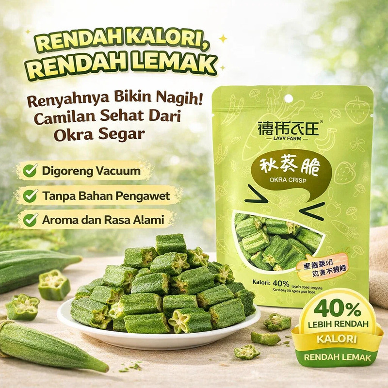 Pilihan Spesial Keripik Okra / Makanan Ringan Keripik Okra / 40g Kemasan Keripik Okra / Lezat Enak K