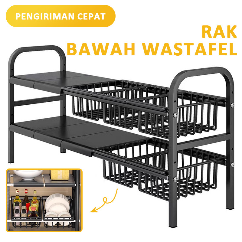 SES - Rak Penyimpanan Dapur Rak lemari dapur Under Sink Rack  Rak Bawah Sinki Boleh Dipanjan Stainle