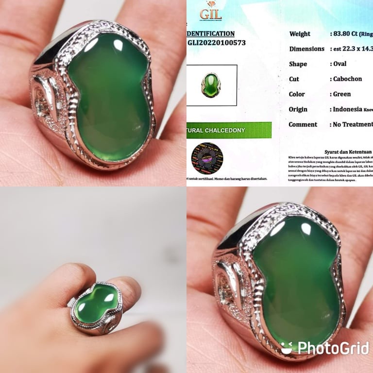 Cincin Batu Akik Pria Asli Natural Akik Green Chalchedony Rasa Bacan Kristal Terompah + Sertifikat G