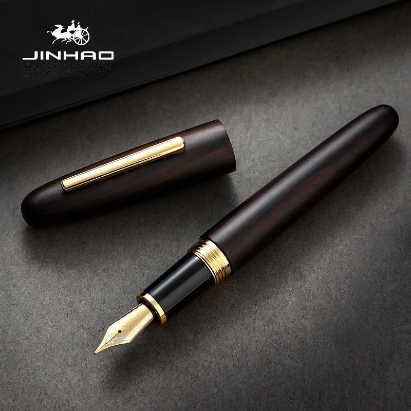 JINHAO 9056 Luxury Wood Fountain Pen EF/F/M Nib Black Ebony Fude Bending Sool Office Supplies Ink Pe