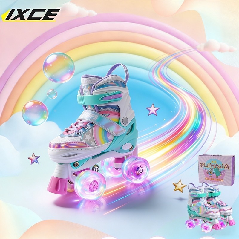 IXCE Roller Skate Anak Pemula-Sepatu Roda 4Roda Anti Jatuh, untuk Usia3-5Tahun hadiah lebaran anak