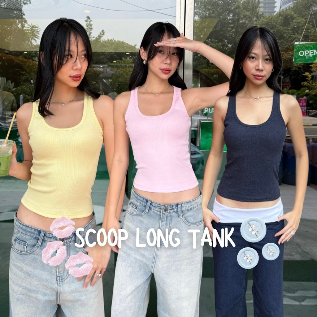 Atasan Wanita Lengan Panjang Scoop Neck Tank Top