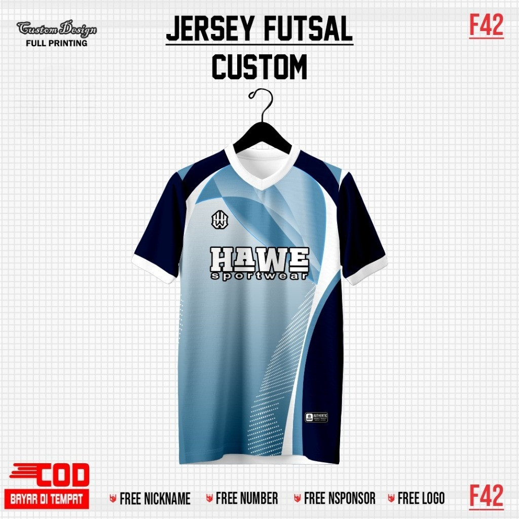 JERSEY FUTSAL BIRU HITAM CUSTOM MURAH F42 FULL PRINTING