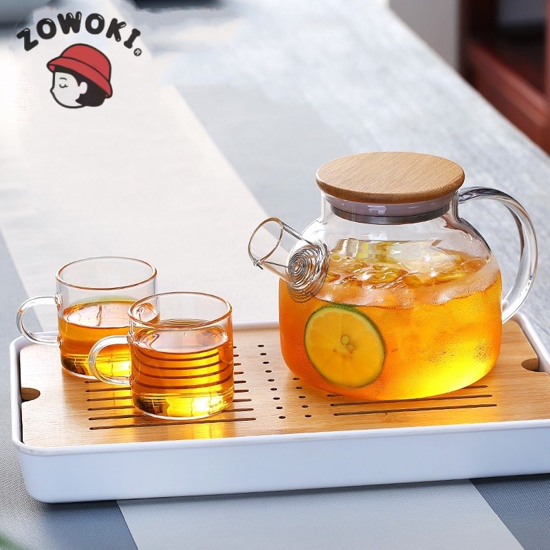 Teapot Teko Teh air panas kaca dengan tutup kayu anti panas High Borosilicate berkualitas tekko kaca