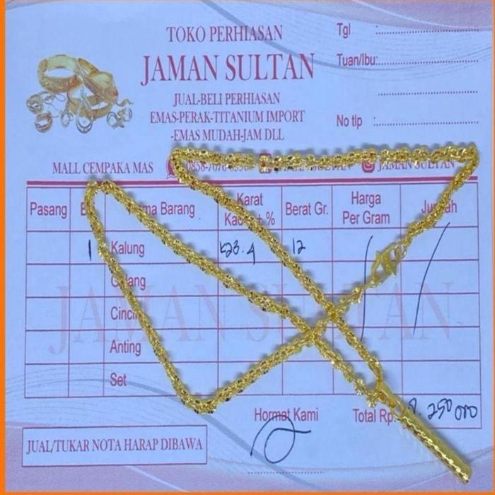Kalung Nuri Liontin Bambu Emas Muda Asli Kadar 875 Berat 5gram Ada Surat