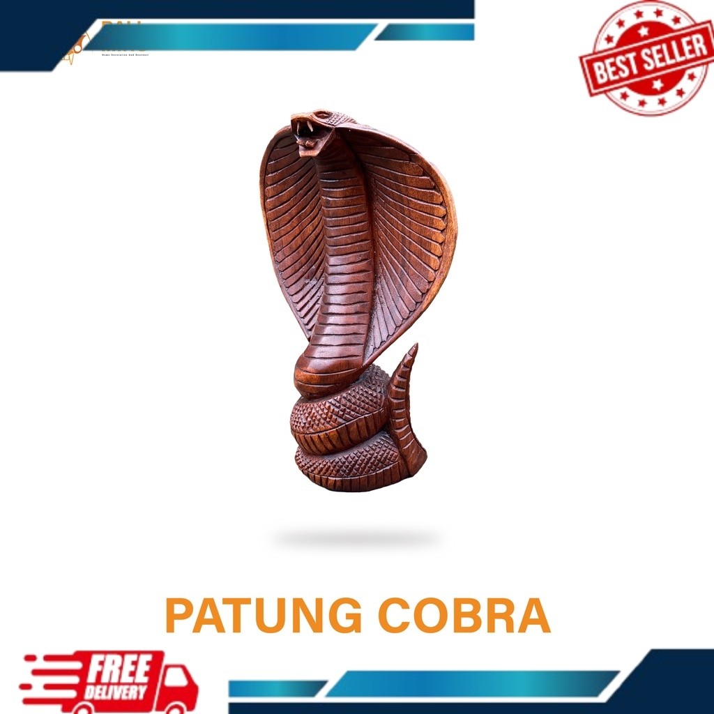 Patung Ular Cobra Kayu - Patung Kobra - Patung Ular Kayu - Patung Binatang Kayu - Dekorasi Ular - Pa