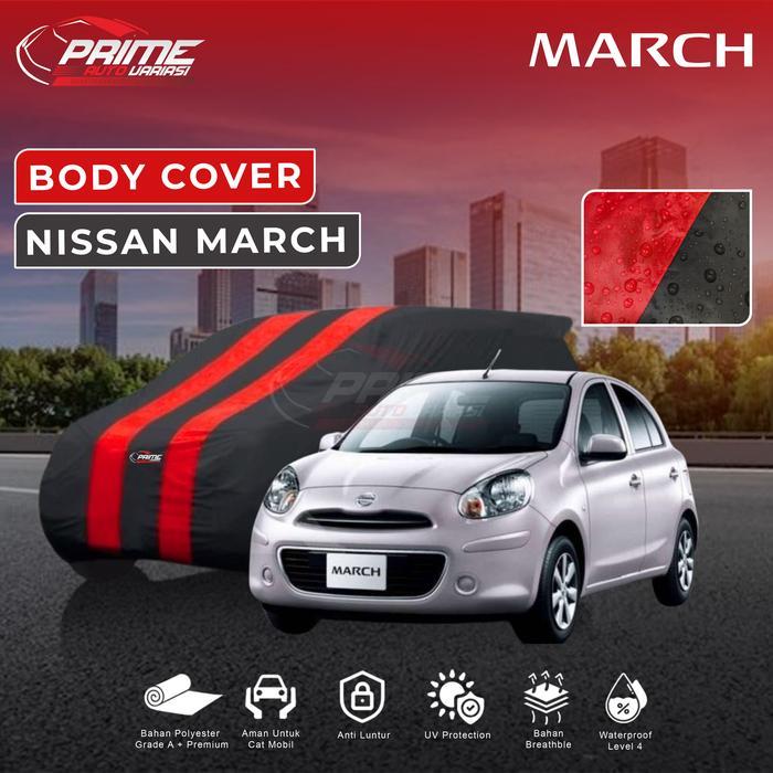 Body Cover 2 Warna Sarung Mobil 2 Warna - Nissan March - Hitam List Merah