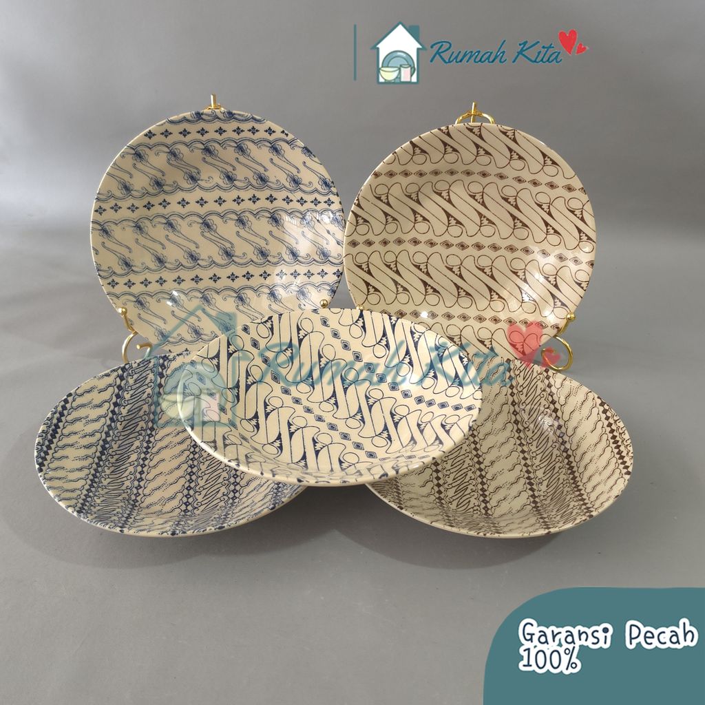 HOKITA Piring Makan Keramik Batik Piring Keramik Motif Cantik Bermotif Estetik Kekinian